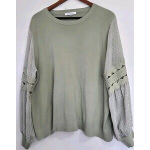 Siani Milano Sweater Womens 2X Green Floral Sleeves Boho Indie Granola Hippie